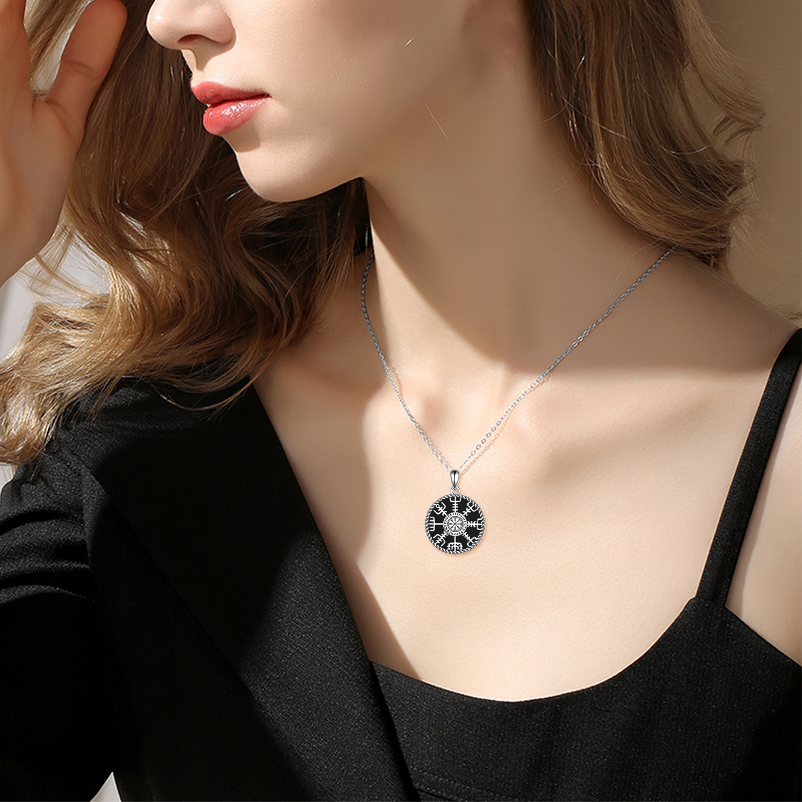 925 Sterling Silver Viking Compass Necklace, Norse Mythology Amulet